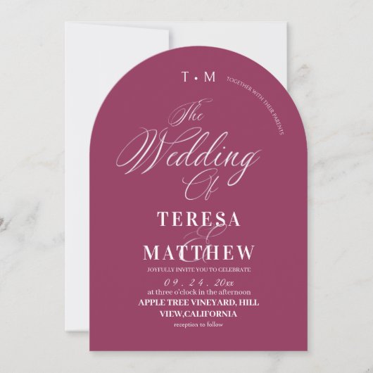 Modern Fuchsia Script Wedding Photo Einladung (Vorderseite)