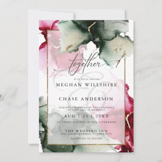 Modern Fuchsia und Sage Green Water Farbe Einladung (Vorderseite)