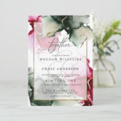 Modern Fuchsia und Sage Green Water Farbe Einladung (Stehend Vorderseite)