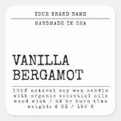 Modern fügen Sie Ihr brandeinfaches Kosmetikkerzen Quadratischer Aufkleber (Vorderseite)