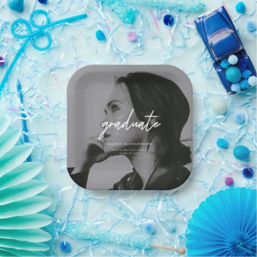 Modern Full Photo Script Custom Graduation Party Pappteller (Party)