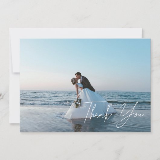Modern Full Photo Script Lettering Wedding Dankeskarte (Vorderseite)