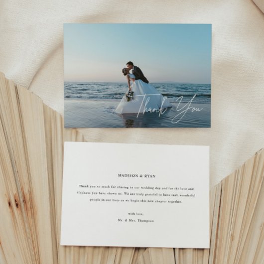 Modern Full Photo Script Lettering Wedding Dankeskarte