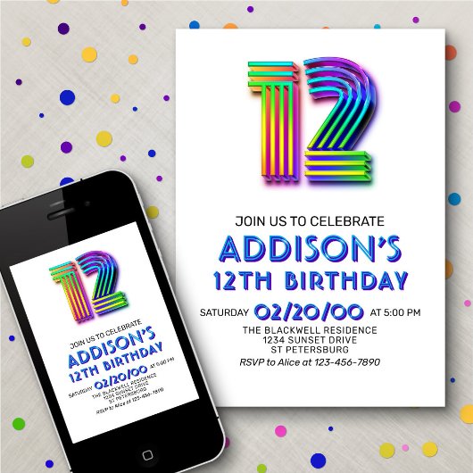 Modern Fun 12. Geburtstag Einladung