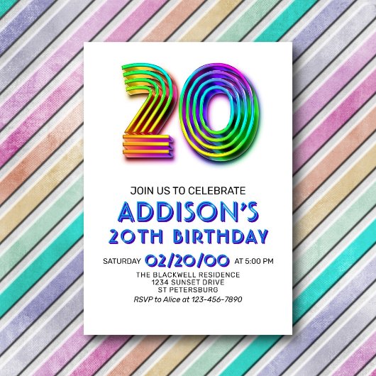 Modern Fun 20. Geburtstag Einladung