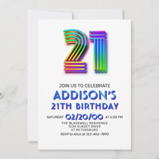 Modern Fun 21. Geburtstag Einladung (Vorderseite)