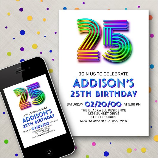 Modern Fun 25. Geburtstag Einladung