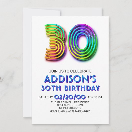 Modern Fun 30. Geburtstag Einladung (Vorderseite)