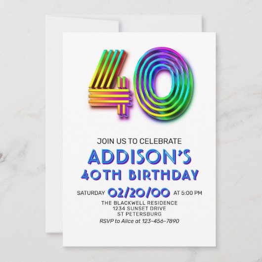 Modern Fun 40. Geburtstag Einladung (Vorderseite)