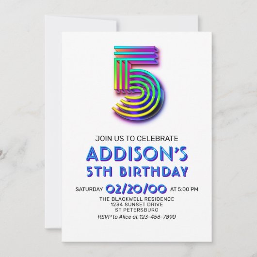 Modern Fun 5th Birthday Einladung (Vorderseite)