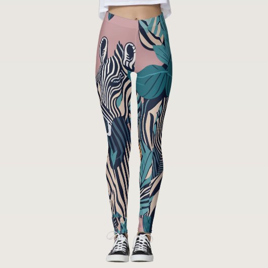 Modern Fun Abstrakt Black Zebra Streifen Wild Safa Leggings (Vorderseite)