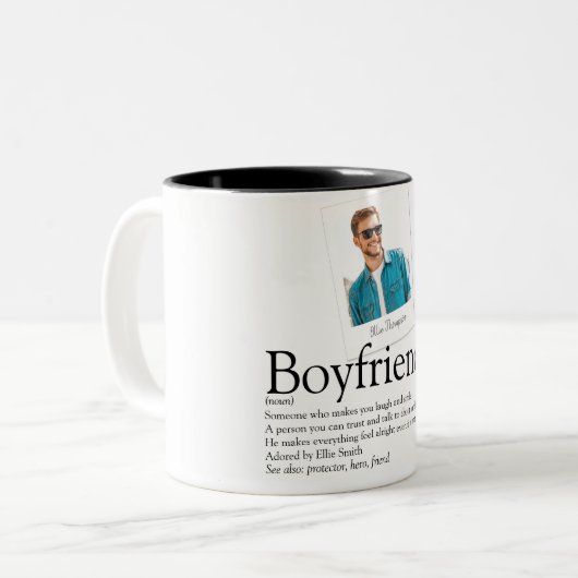 Modern Fun Boyfriend Definition Foto Zweifarbige Tasse (Vorderseite Links)
