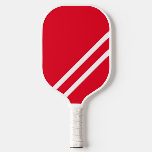 Modern Fun Bright Red Sleek White Racing Streifen Pickleball Schläger (Vorderseite)