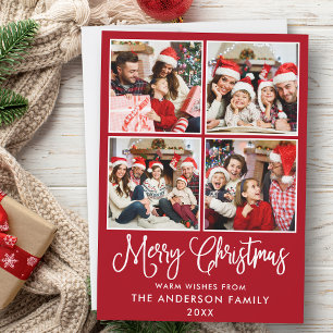 Modern Fun Calligrafy Christmas 4 Fotos Red Feiertagskarte