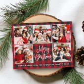 Modern Fun Calligrafy Red Kariert 5 Foto Weihnacht Postkarte