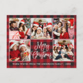 Modern Fun Calligrafy Red Kariert 5 Foto Weihnacht Postkarte (Vorderseite)