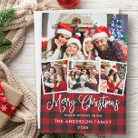 Modern Fun Calligraphie 4 Foto Weihnachten Rot Kar<br><div class="desc">Modern Fun Calligraphy Script 4 Foto Mercury Christmas Family Card - Rot Kariert</div>