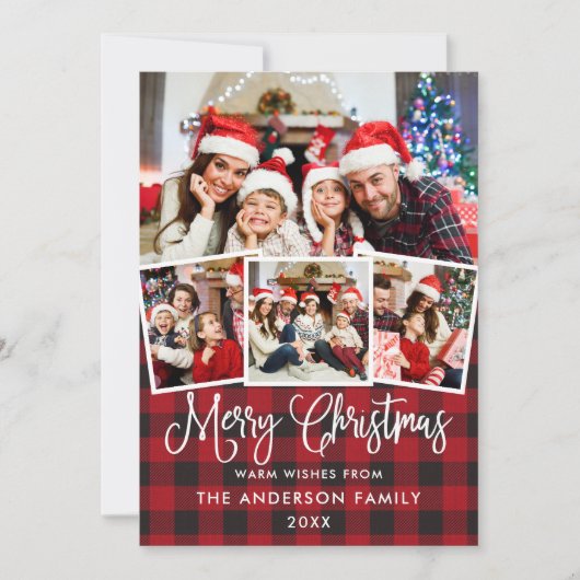 Modern Fun Calligraphie 4 Foto Weihnachten Rot Kar (Vorderseite)
