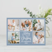 Modern Fun Calligraphy Blue 5 Foto Weihnachten (Stehend Vorderseite)