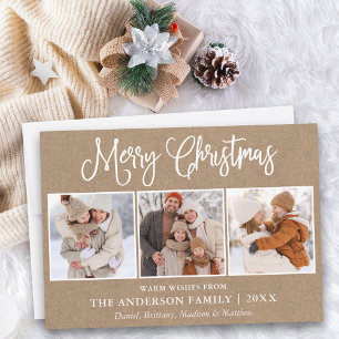 Modern Fun Calligraphy Christmas 3 Foto Kraft Feiertagskarte