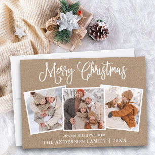 Modern Fun Calligraphy Christmas 3 Foto Kraft Feiertagskarte