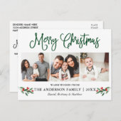 Modern Fun Calligraphy Christmas Holly 3 Foto Postkarte (Vorne/Hinten)