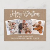 Modern Fun Calligraphy Christmas Kraft 3 Fotos Postkarte (Vorderseite)