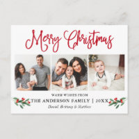 Modern Fun Calligraphy Christmas Red Holly 3 Foto