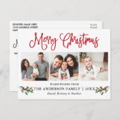 Modern Fun Calligraphy Christmas Red Holly 3 Foto Postkarte (Vorne/Hinten)