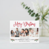 Modern Fun Calligraphy Christmas Red Holly 3 Foto Postkarte (Stehend Vorderseite)