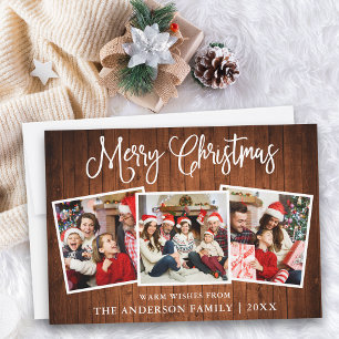 Modern Fun Calligraphy Christmas Wood 3 Foto Feiertagskarte