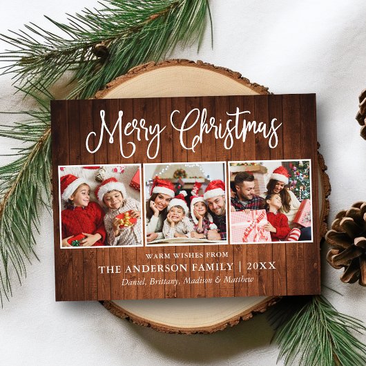 Modern Fun Calligraphy Christmas Wood 3 Foto Postkarte