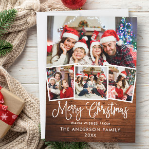 Modern Fun Calligraphy Christmas Wood 4 Foto Feiertagskarte