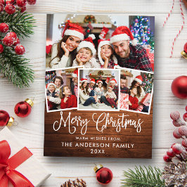 Modern Fun Calligraphy Christmas Wood 4 Foto Postkarte