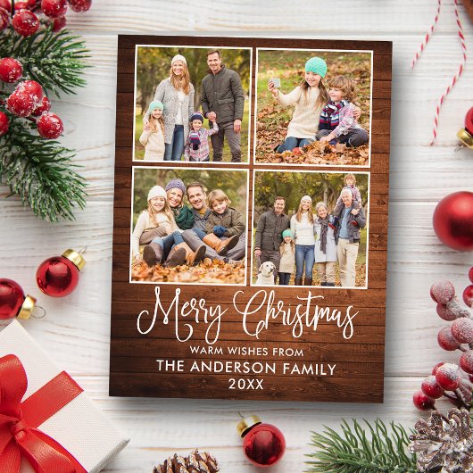 Modern Fun Calligraphy Christmas Wood 4 Foto Postkarte