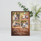 Modern Fun Calligraphy Christmas Wood 4 Foto Postkarte (Stehend Vorderseite)