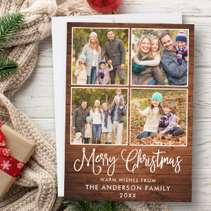 Modern Fun Calligraphy Christmas Wood 4 Fotos Feiertagskarte