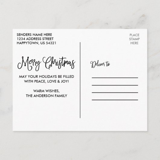 Modern Fun Calligraphy Red 5 Foto Weihnachten Postkarte (Rückseite)