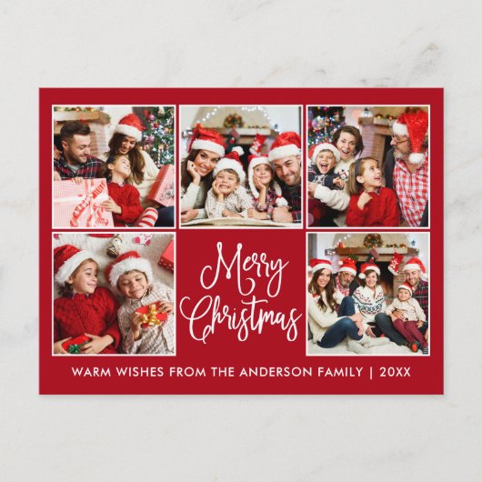 Modern Fun Calligraphy Red 5 Foto Weihnachten Postkarte (Vorderseite)