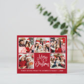 Modern Fun Calligraphy Red 5 Foto Weihnachten Postkarte (Stehend Vorderseite)