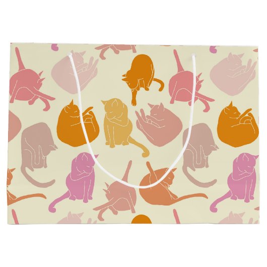 Modern Fun Cat Muster Rosa Orangenpfirsich Große Geschenktüte (Rückseite)