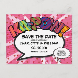 Modern Fun Comic Book KAPOW Rosa Save the Date Postkarte
