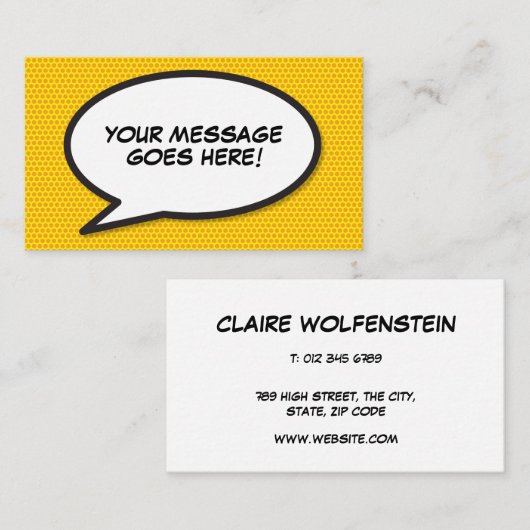 Modern Fun Comic Book Speech Bubble Message Visitenkarte (Vorne/Hinten)