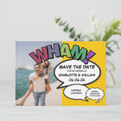 Modern Fun Comic Buchen Sie Foto Save the Date Kar (Stehend Vorderseite)