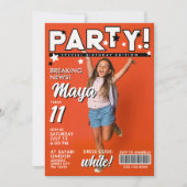 Modern Fun Cool White Black 11th Bday Tabloid News Einladung (Vorderseite)