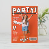 Modern Fun Cool White Black 11th Bday Tabloid News Einladung (Stehend Vorderseite)