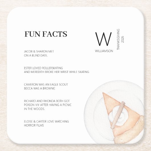 Modern Fun Fakten Erste Pumpkin Pie Erntedank Rechteckiger Pappuntersetzer (Vorderseite)