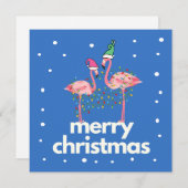 Modern Fun Flamingo Merry Christmas Flat Card (Vorne/Hinten)