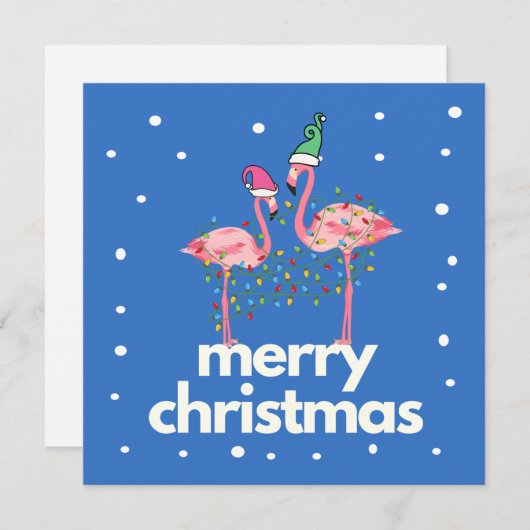 Modern Fun Flamingo Merry Christmas Flat Card (Vorne/Hinten)