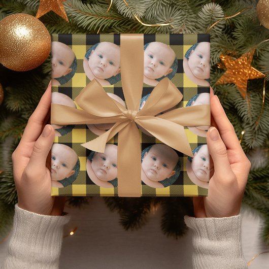 Modern Fun Gelb Kariert & Foto Wrapping Paper Geschenkpapier